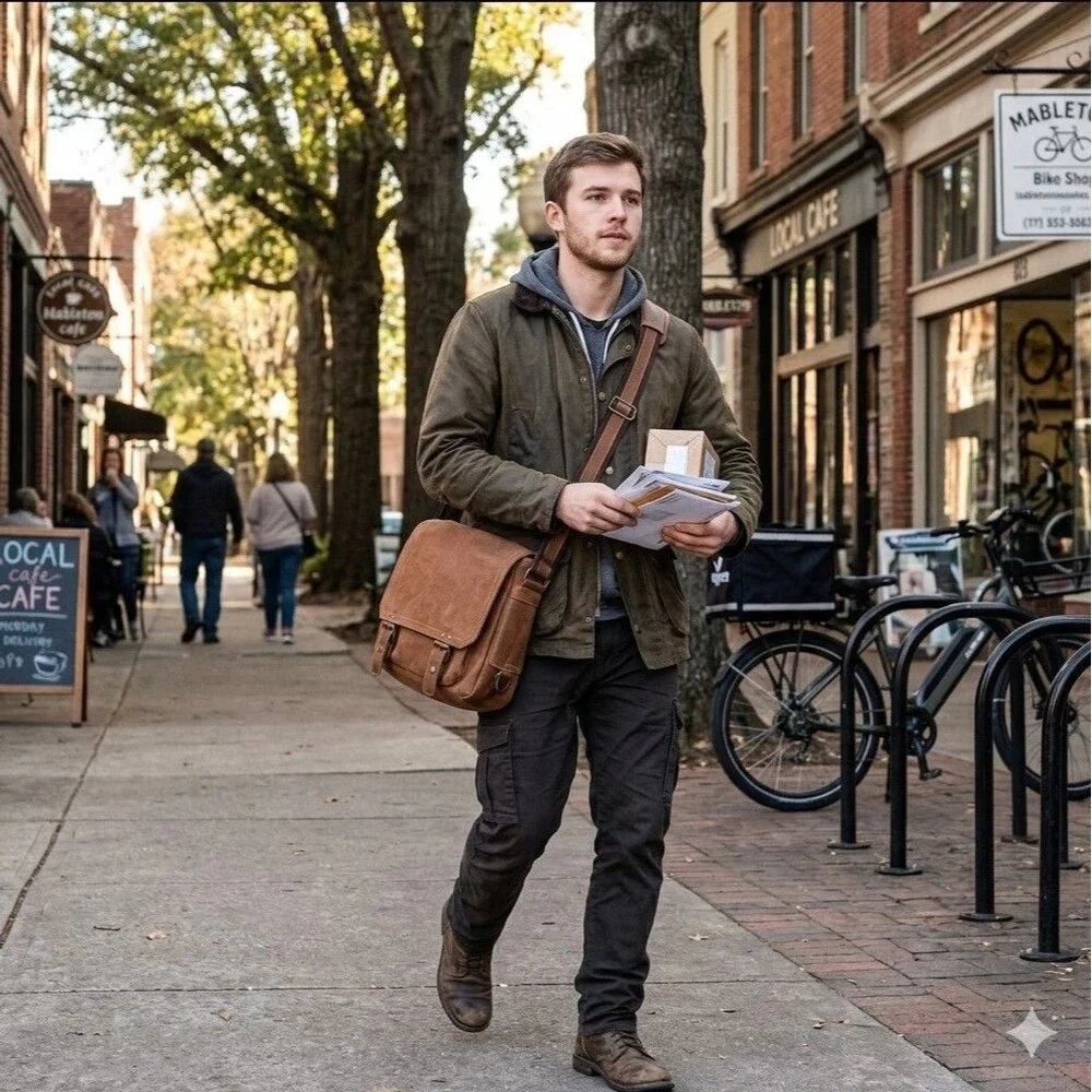 Brown Messenger Bag for Men Adjustable Shoulder Strap Geniune Leather